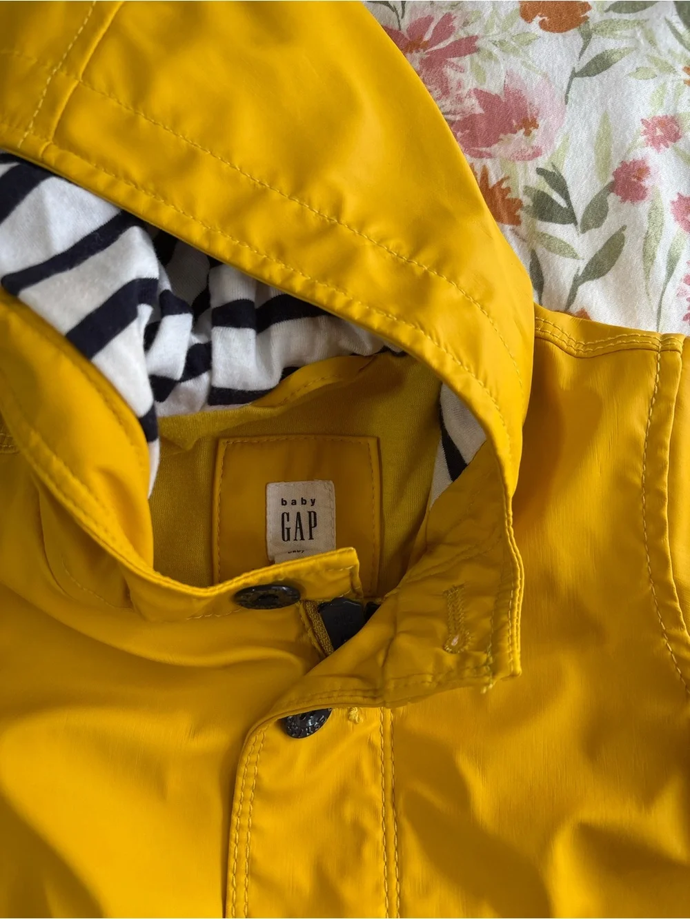 Baby GAP 6-12 Months Long Sleeve Vibrant Yellow Zip Up Rain Jacket Stripes